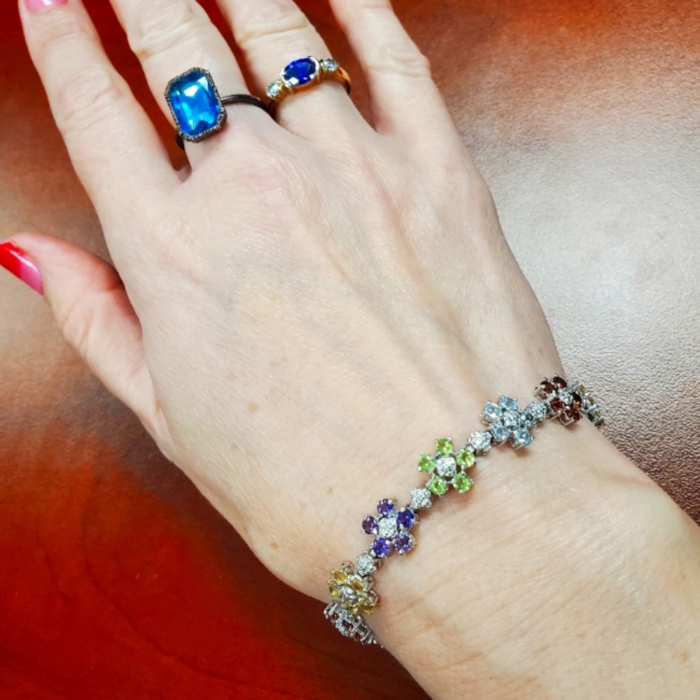 Sterling 925 Semi Precious Stone Floral Bracelet
